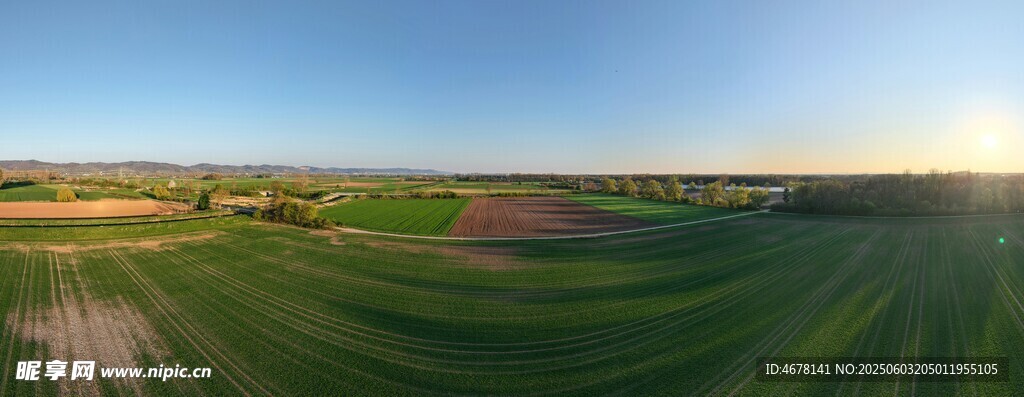 广袤田野的美丽黄昏景色