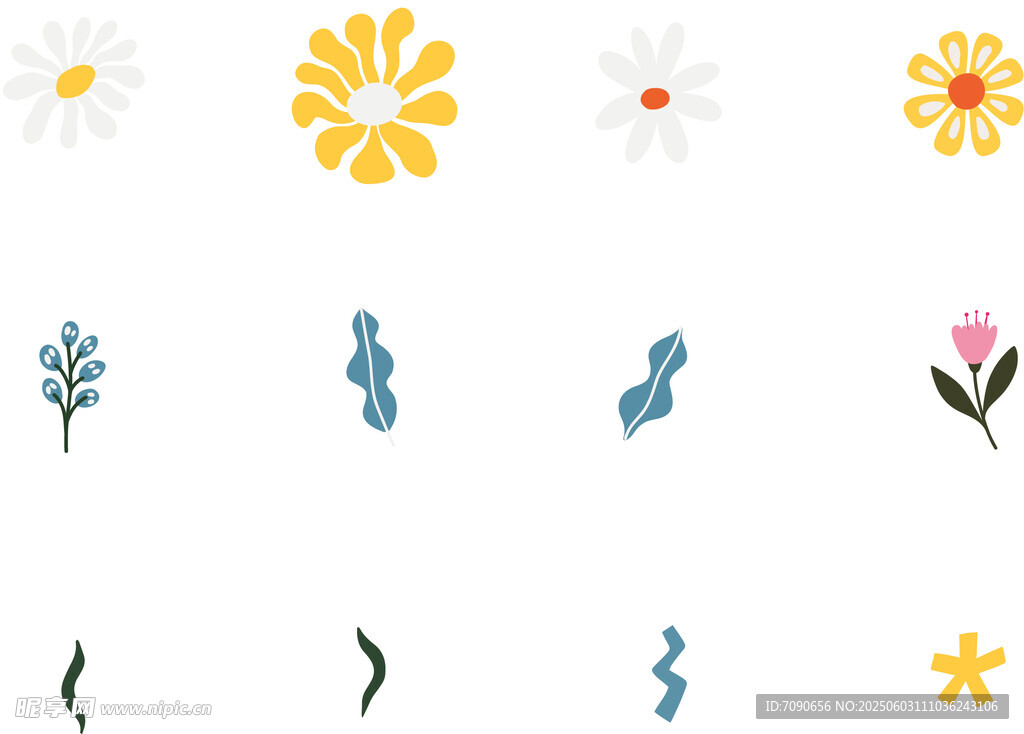 多样花卉及枝叶装饰元素