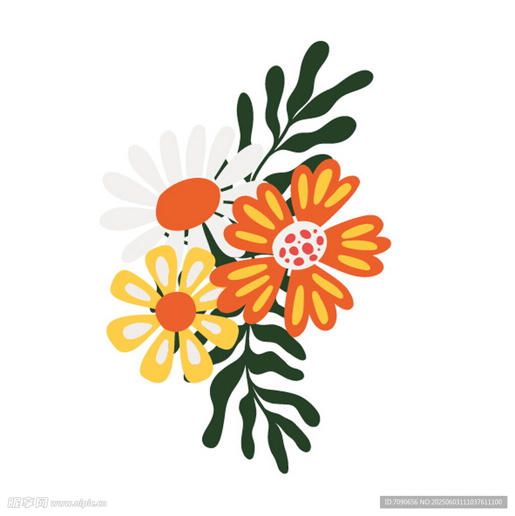 手绘多彩花卉插画