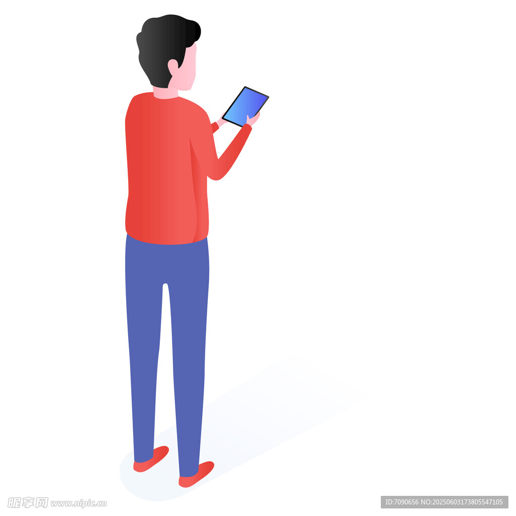 男子手持平板专注查看