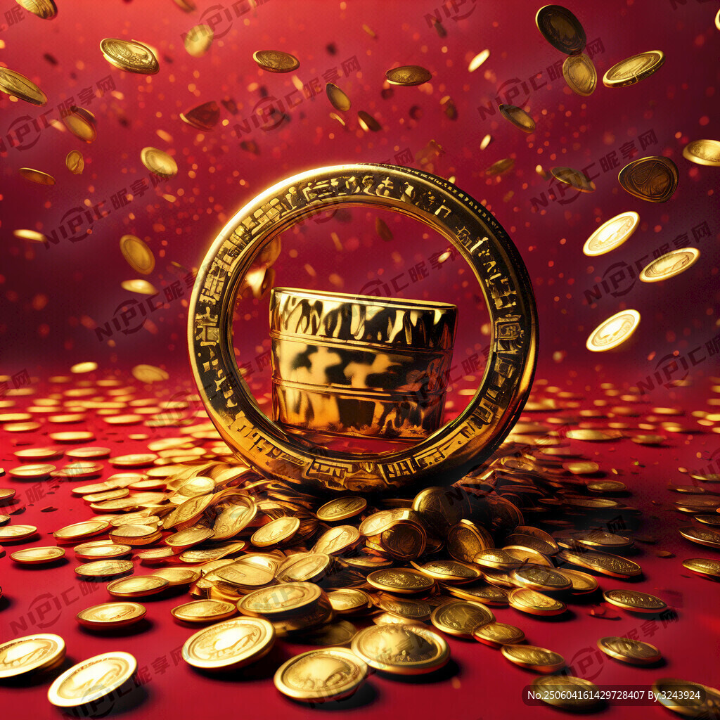 红色背景 金元宝放在上面
