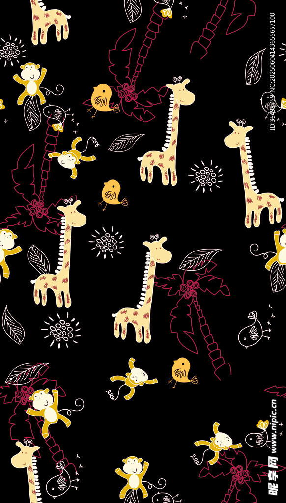 长颈鹿星星图案黑色背景
