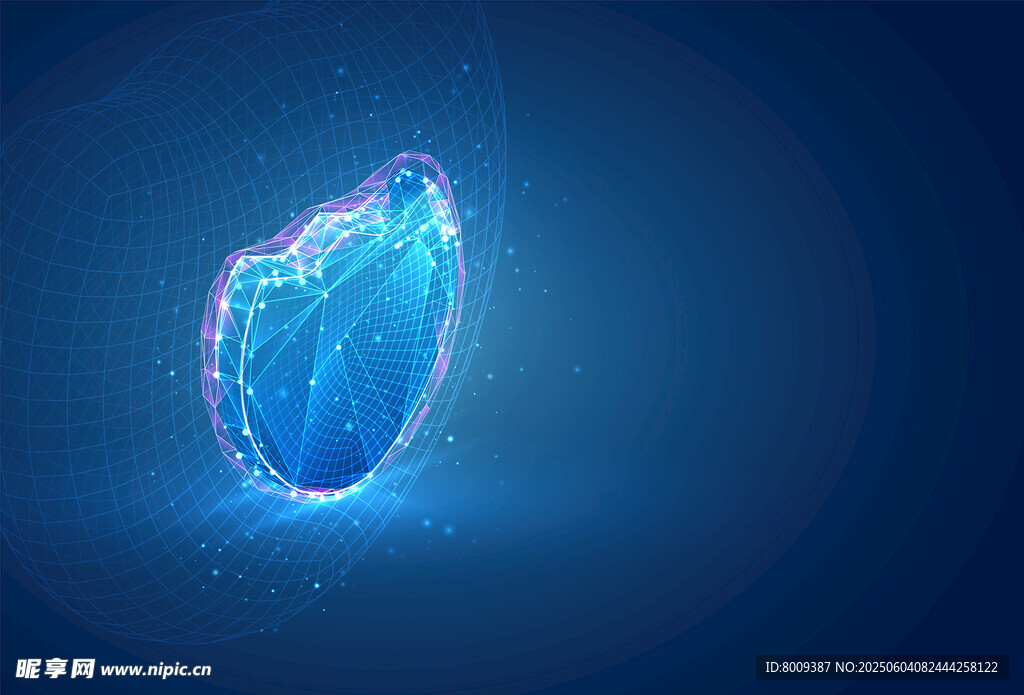 蓝色立体盾牌抽象线条背景