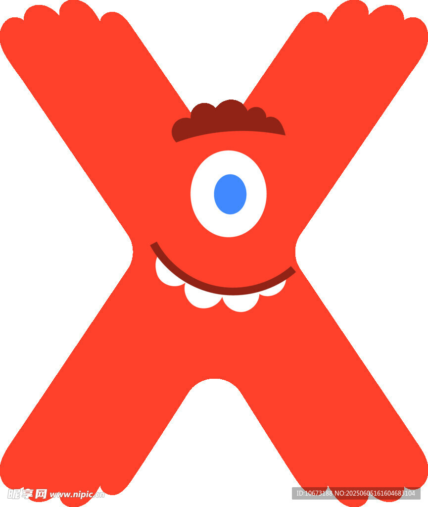 红色卡通X形大眼小怪兽