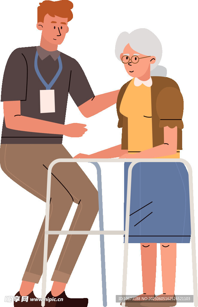 护工协助老人使用助行器