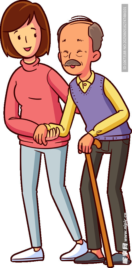 女孩搀扶老人温馨场景