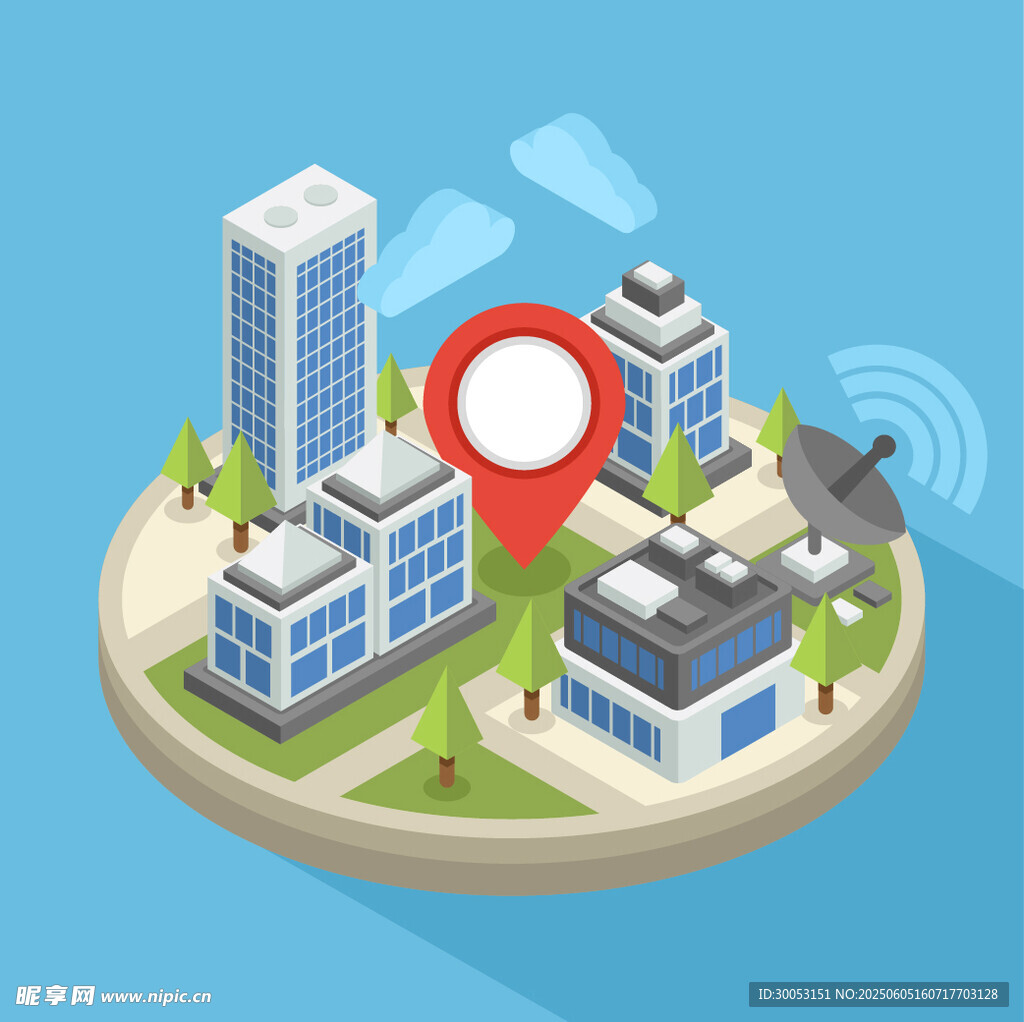 城市建筑与定位标识场景