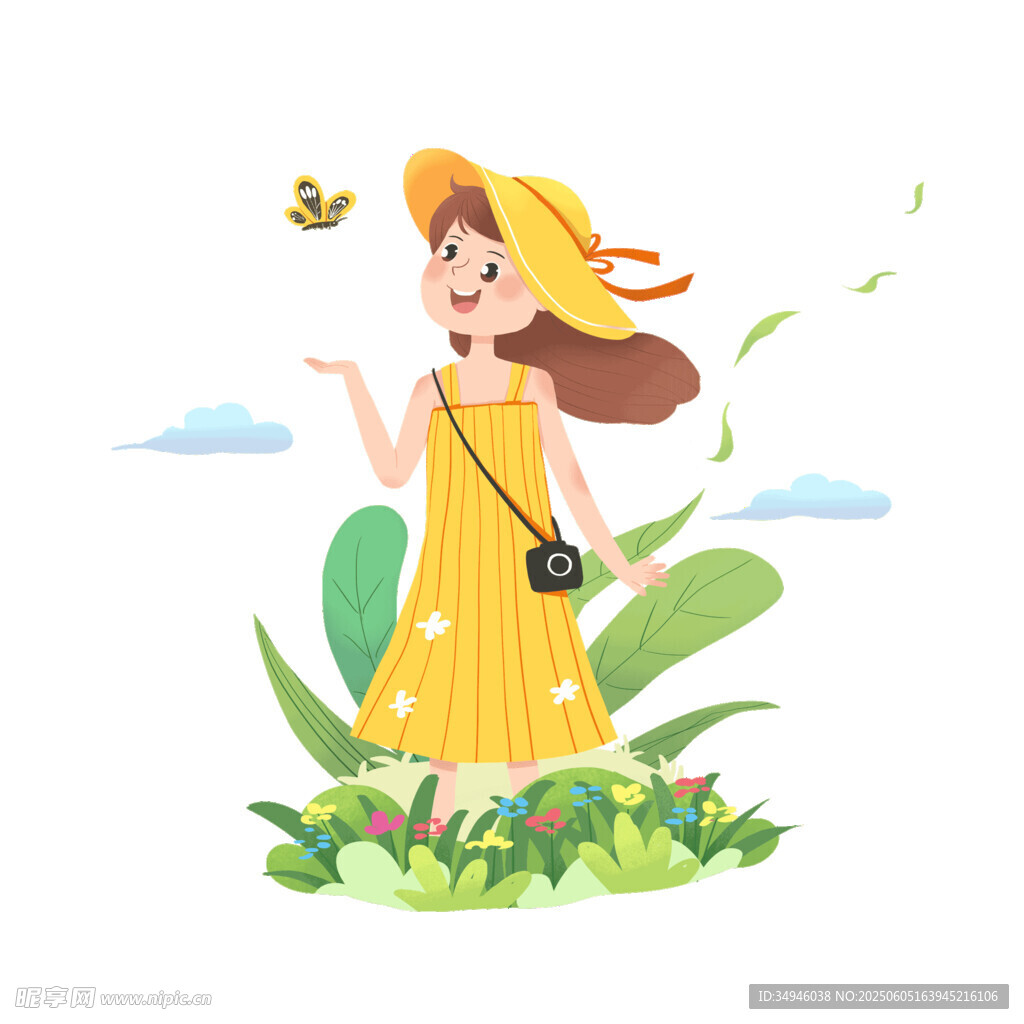 春日少女漫步花丛间