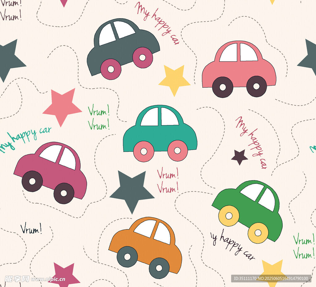 卡通汽车星星图案背景图