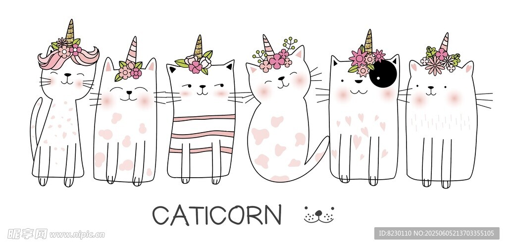 可爱猫咪独角兽形象插画