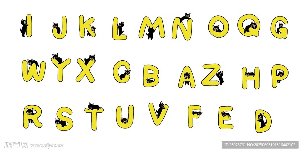黑猫黄色立体字母展示