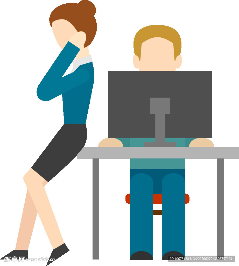 办公场景中一男一女的状态