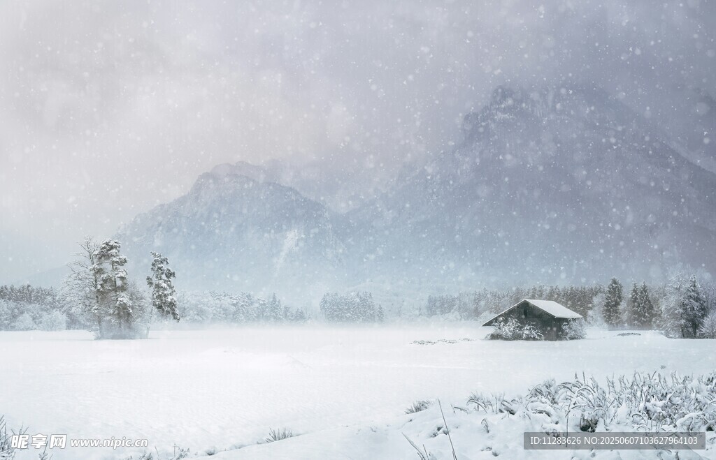 冬日雪景中的静谧村落