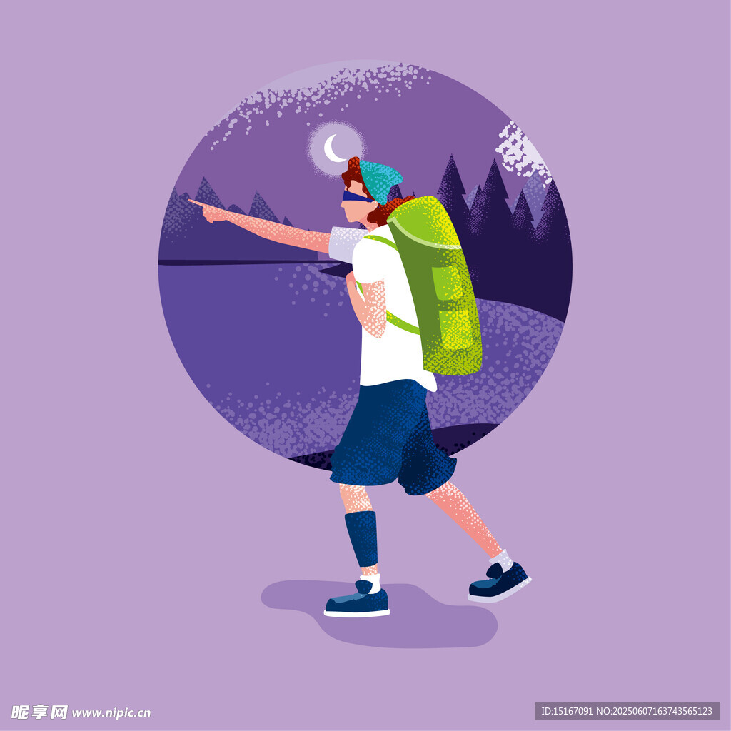 徒步旅行者指向前方风景