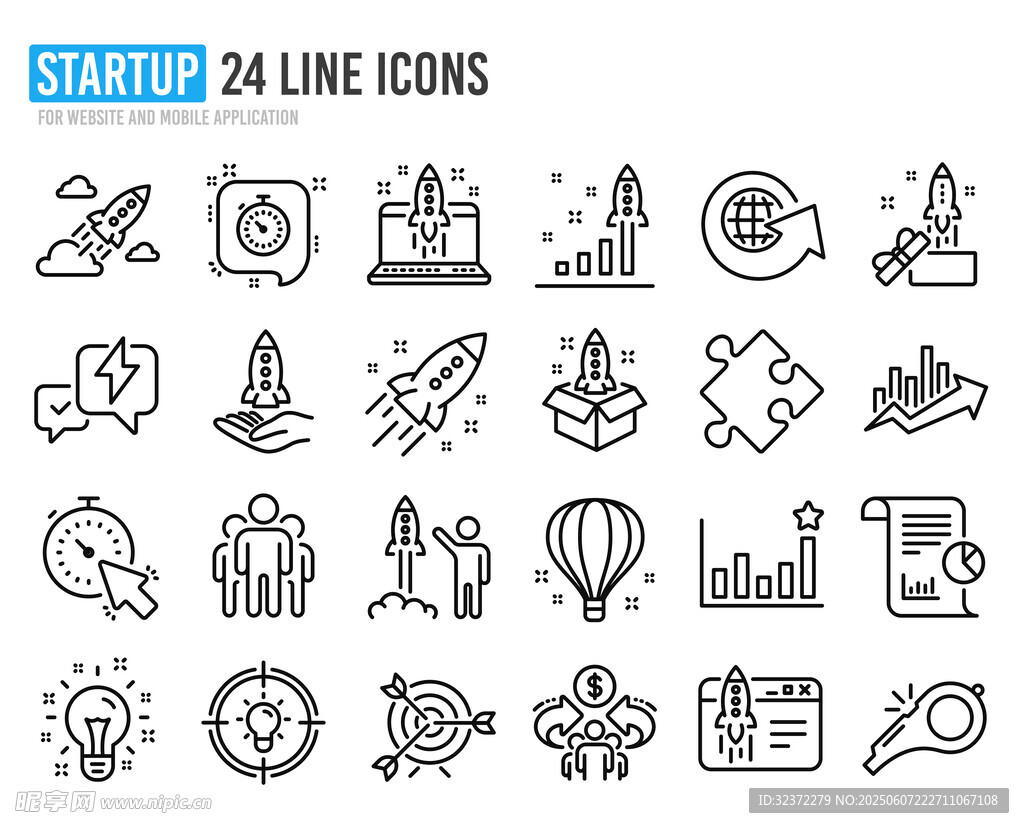 24个太空相关线条图标集