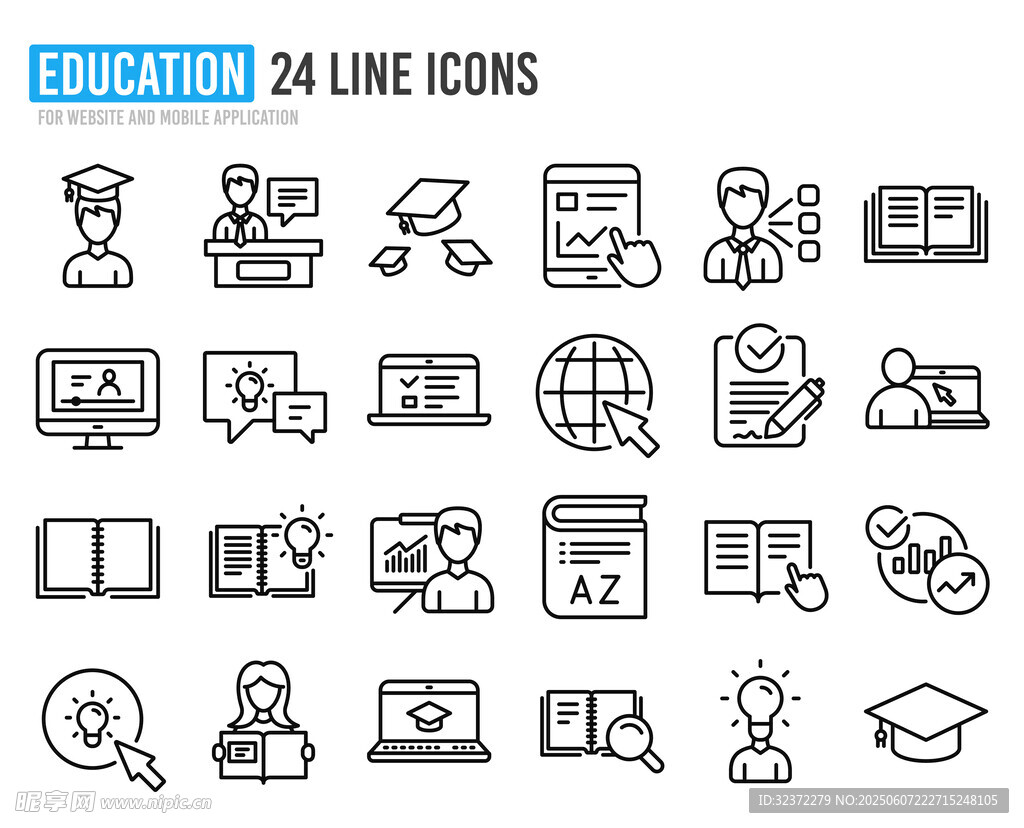教育相关24个线性图标