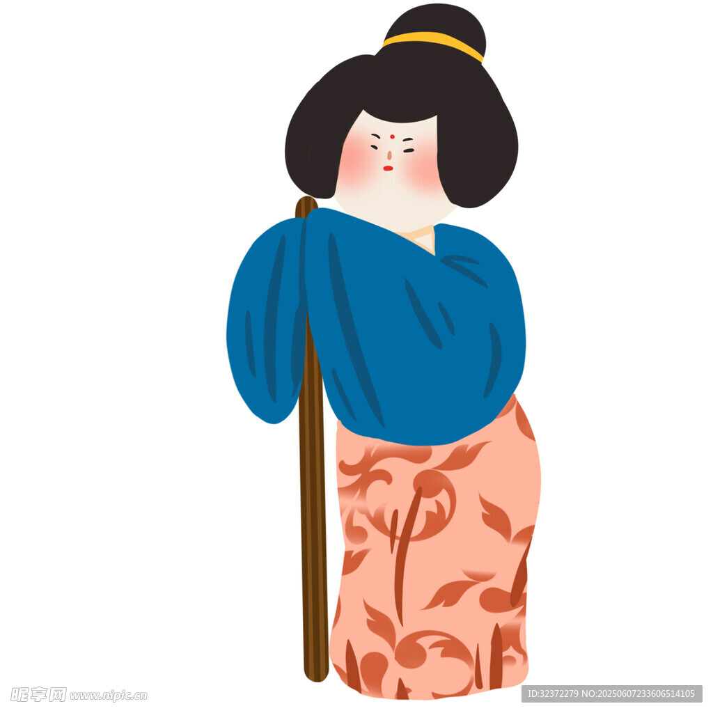 持杖和服女子插画