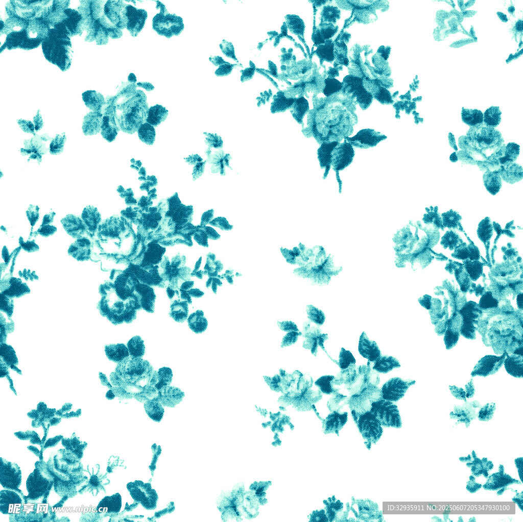 蓝白花卉图案背景纹理