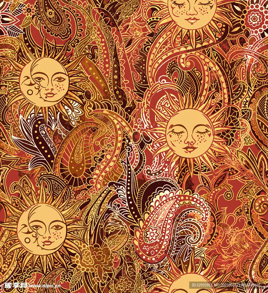 复古太阳图案精美织物纹理