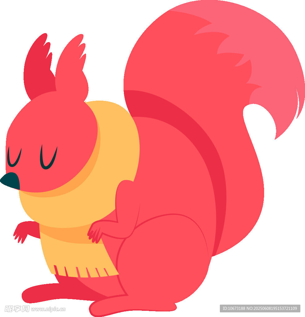 可爱红松鼠戴围巾闭眼