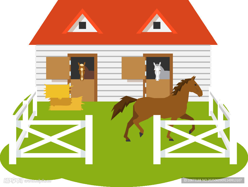 乡村马厩旁奔跑的骏马