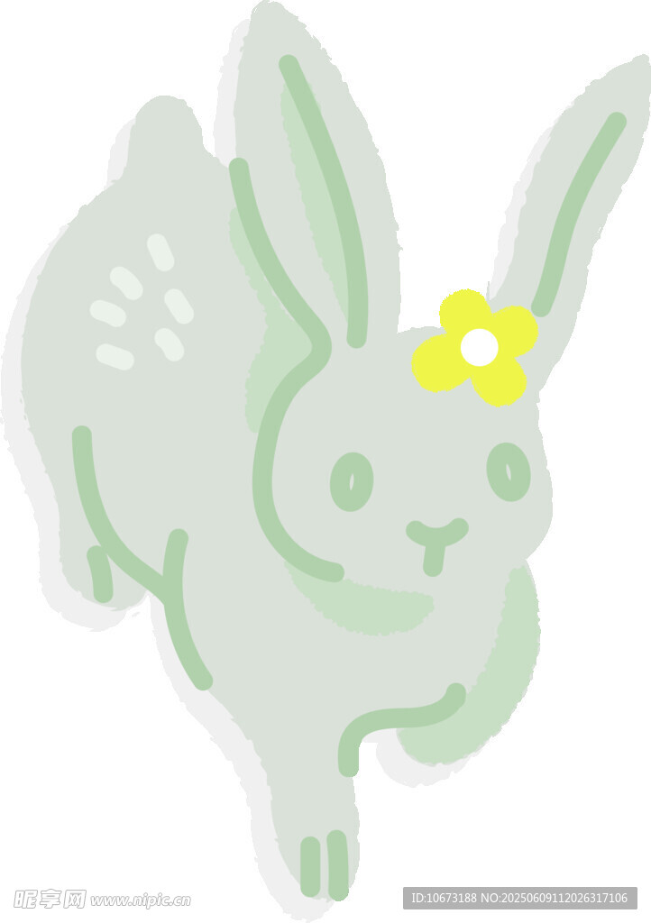 可爱绿兔子头戴小黄花