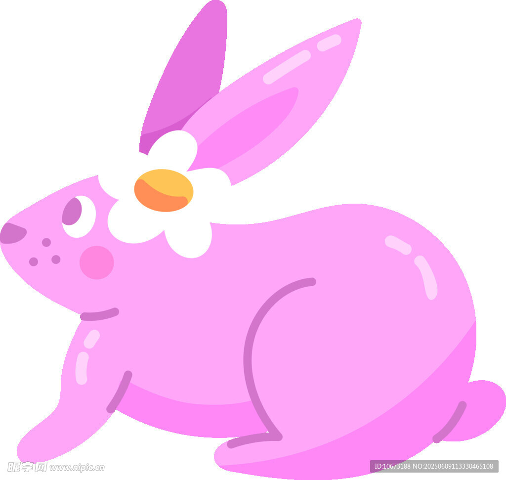 粉色萌兔戴花可爱插画