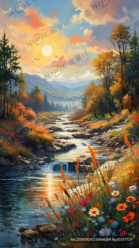 瀑布河流 平原草地 自然风光