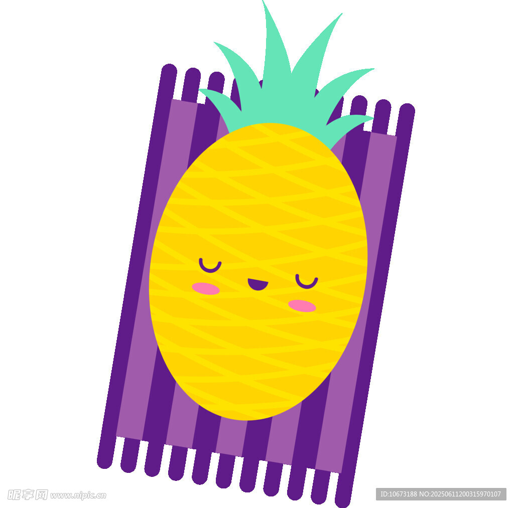 可爱菠萝躺紫色条纹垫上