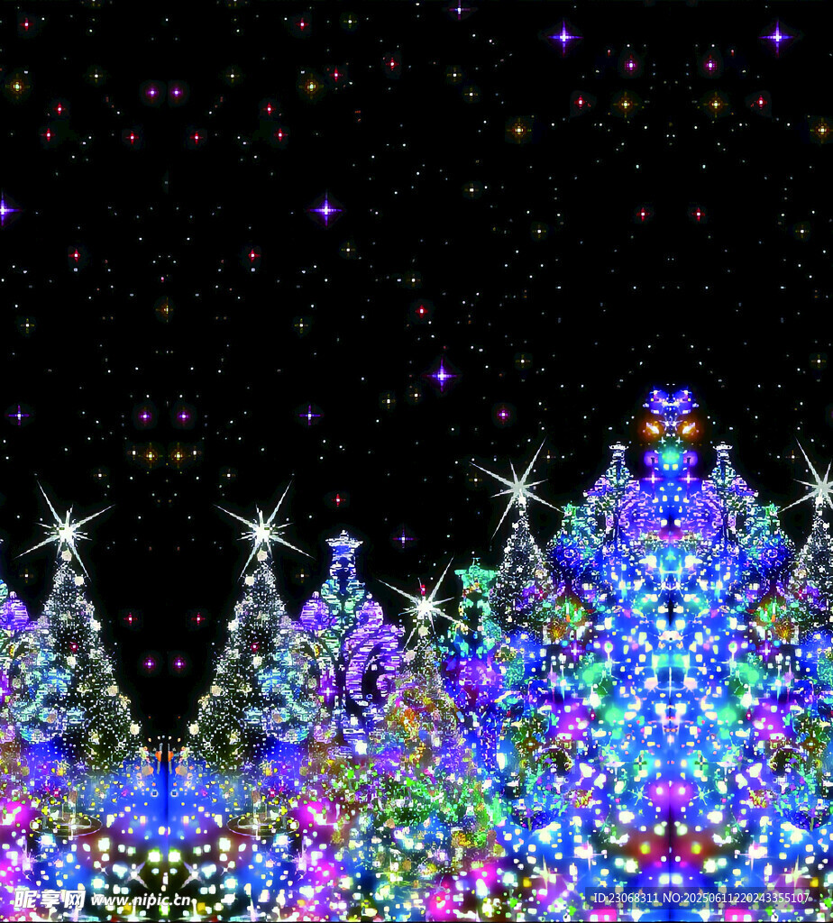 梦幻多彩圣诞树夜景