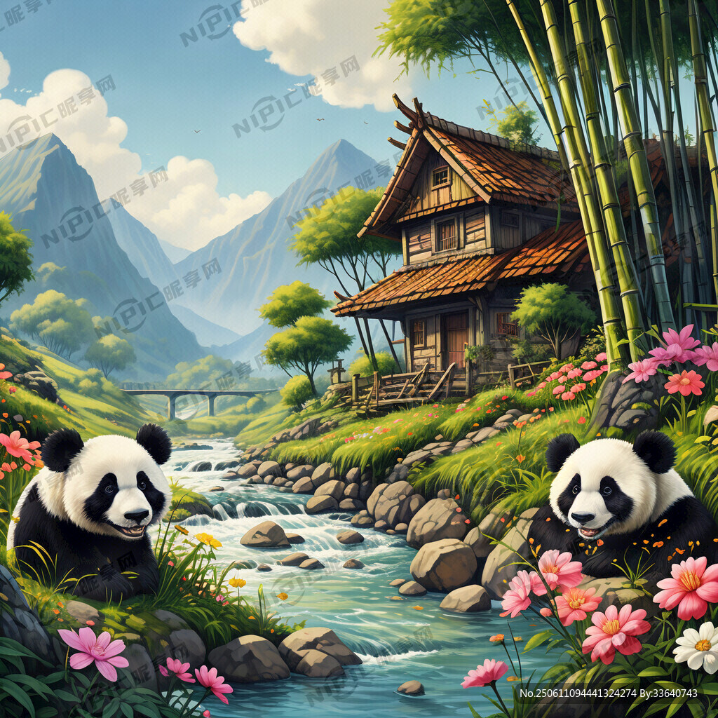 卡通图片 在山脚下的一片竹林里