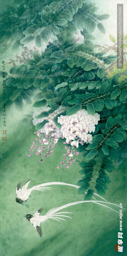 水墨风池塘锦鲤花卉图