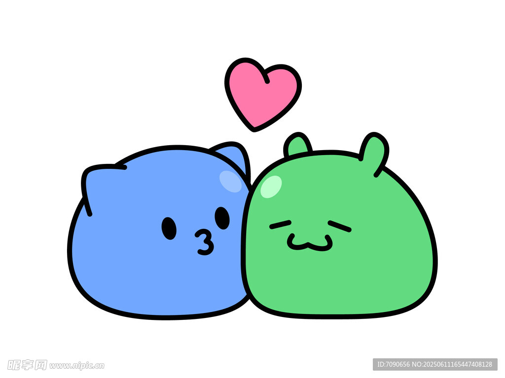 可爱蓝绿小怪兽甜蜜亲吻