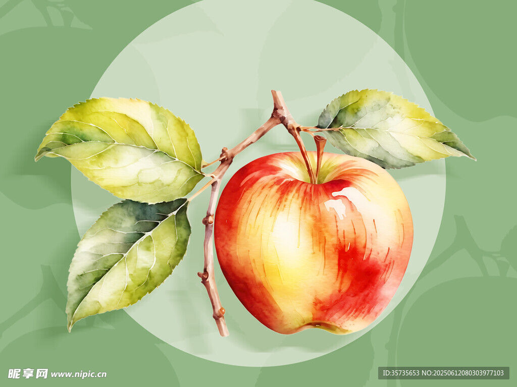 水彩绘红苹果