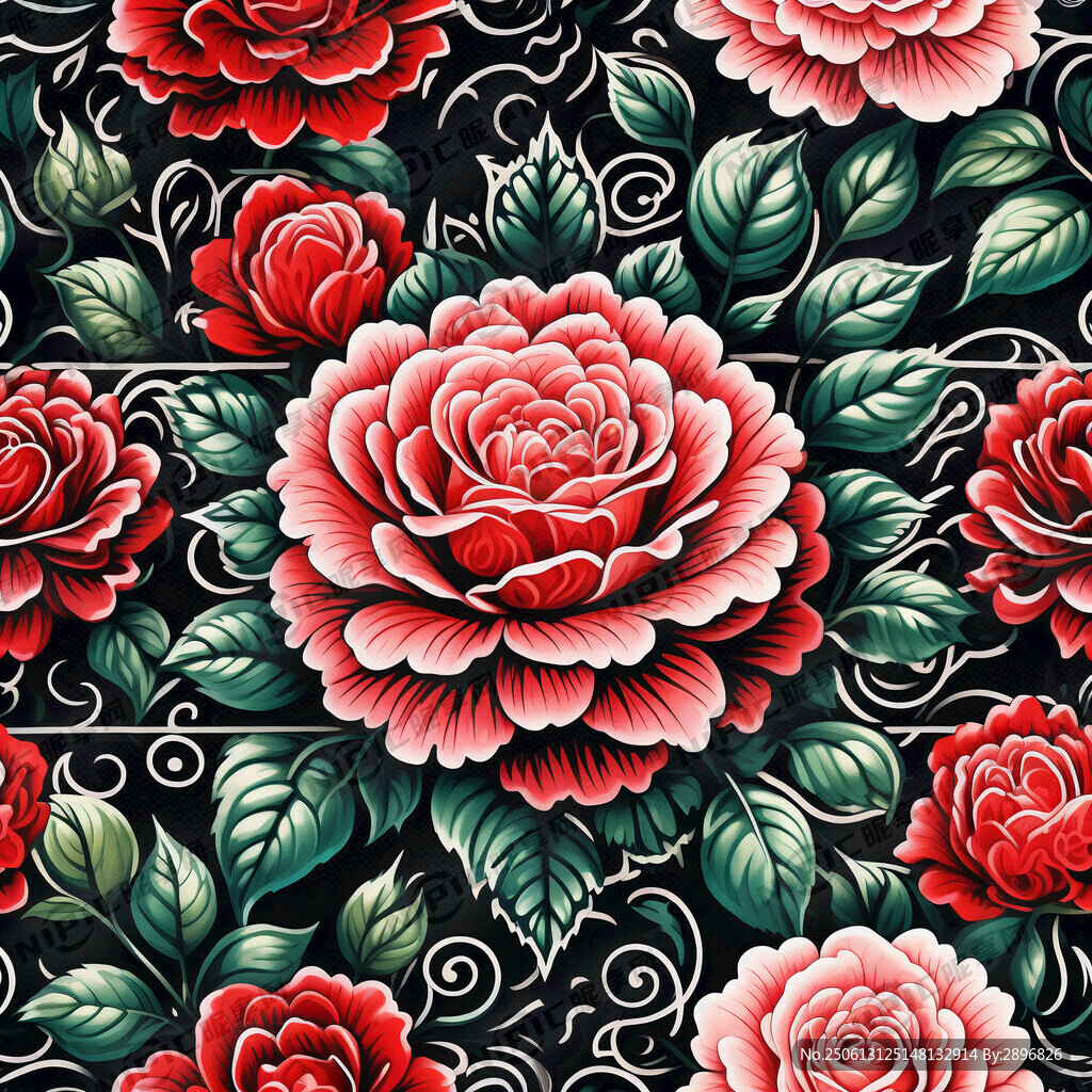 手绘玫瑰花加范思哲底纹