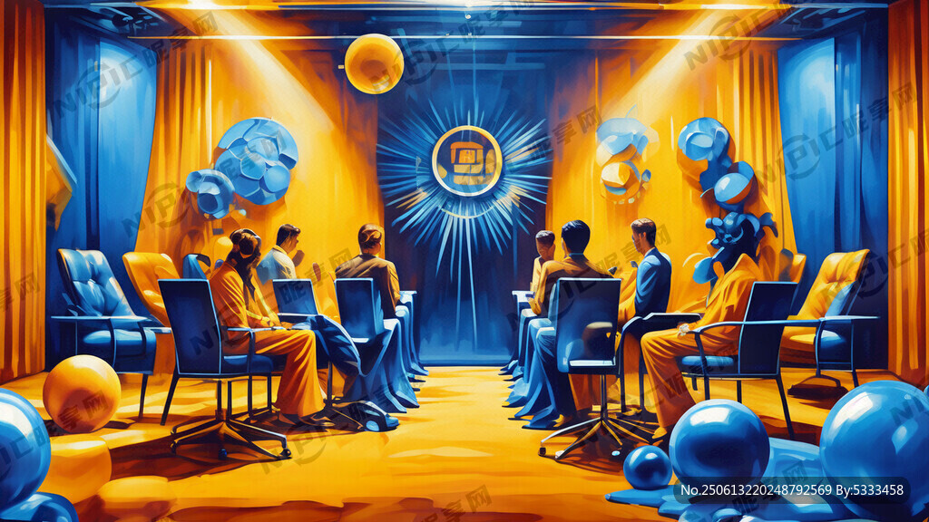 蓝色黄色主色调 用途为会议使用