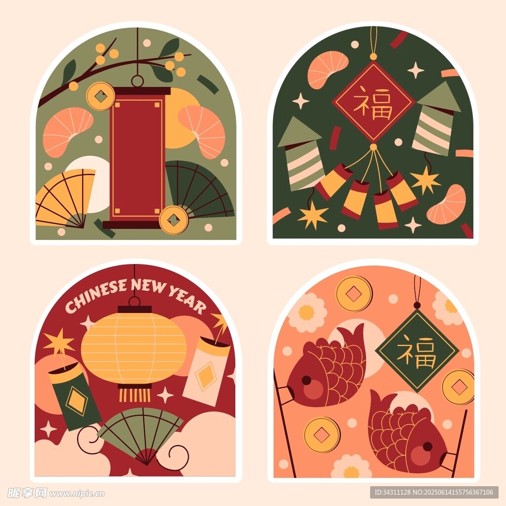 中式节日装饰插画设计