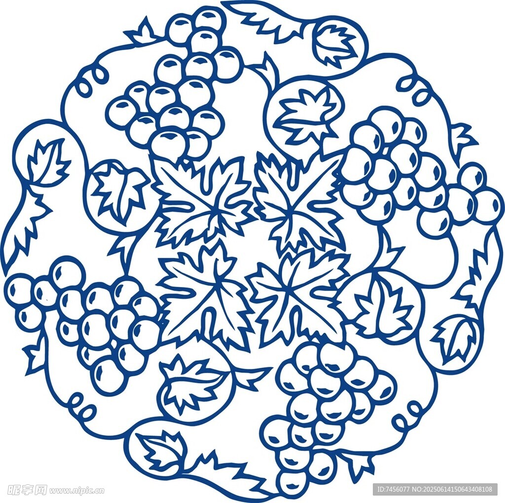 中式蓝白葡萄花纹图案
