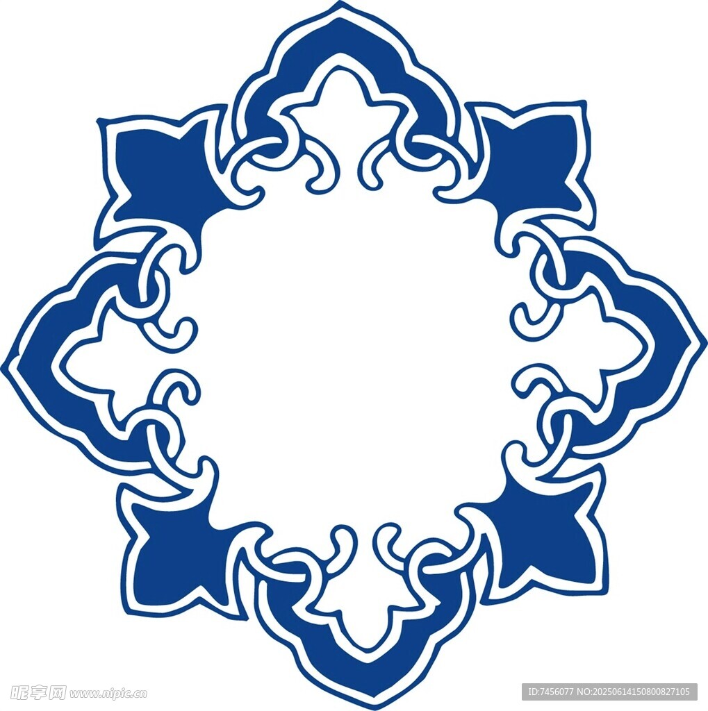 中式蓝白花纹圆形图案