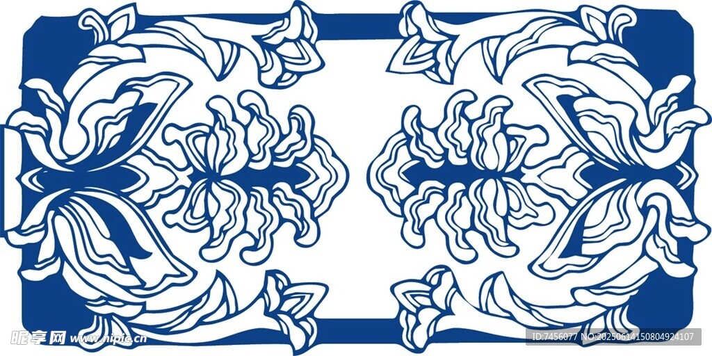 蓝白中式花卉对称图案