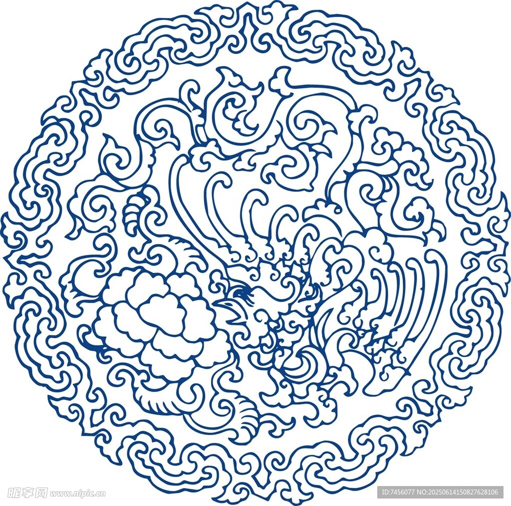 传统中式圆形花卉纹图案