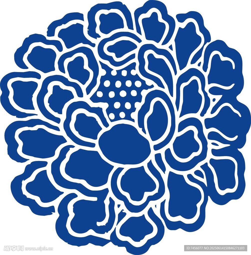 蓝白牡丹图案