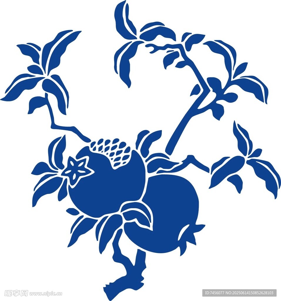 蓝白石榴花枝图案