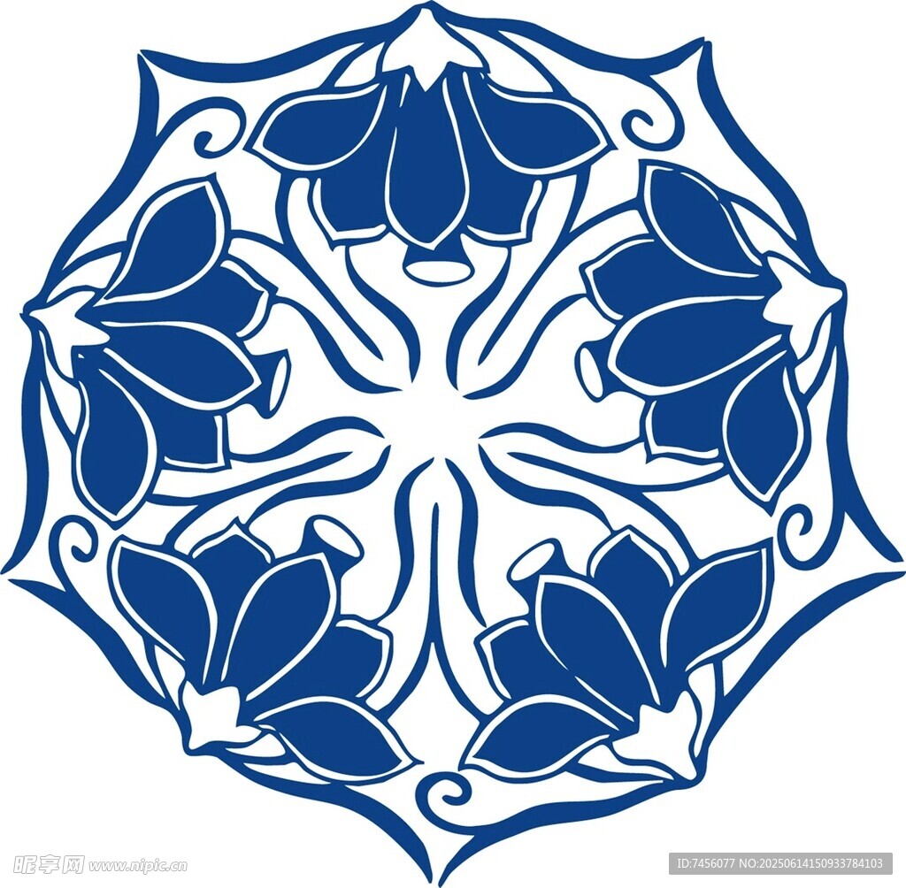 蓝白中式圆形花纹图案