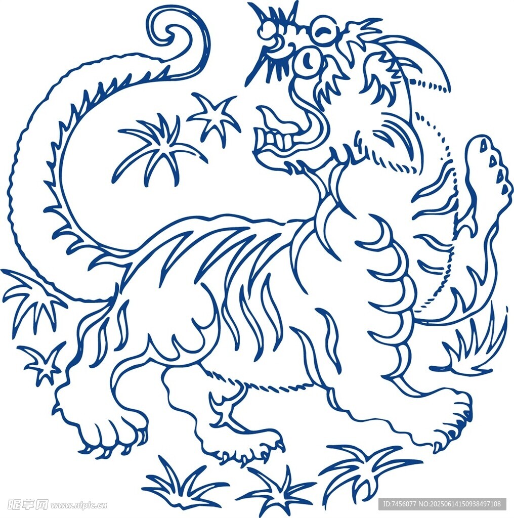传统蓝白老虎纹样图案