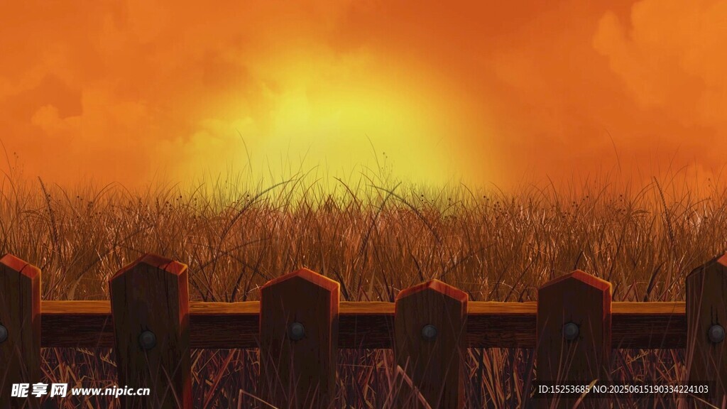 夕阳下的木栅栏美景