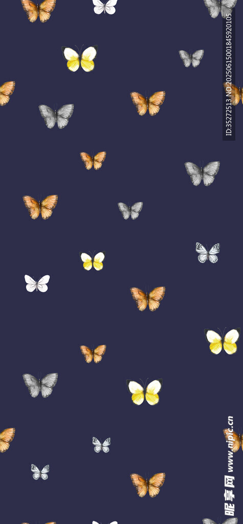 深蓝色底多彩蝴蝶图案