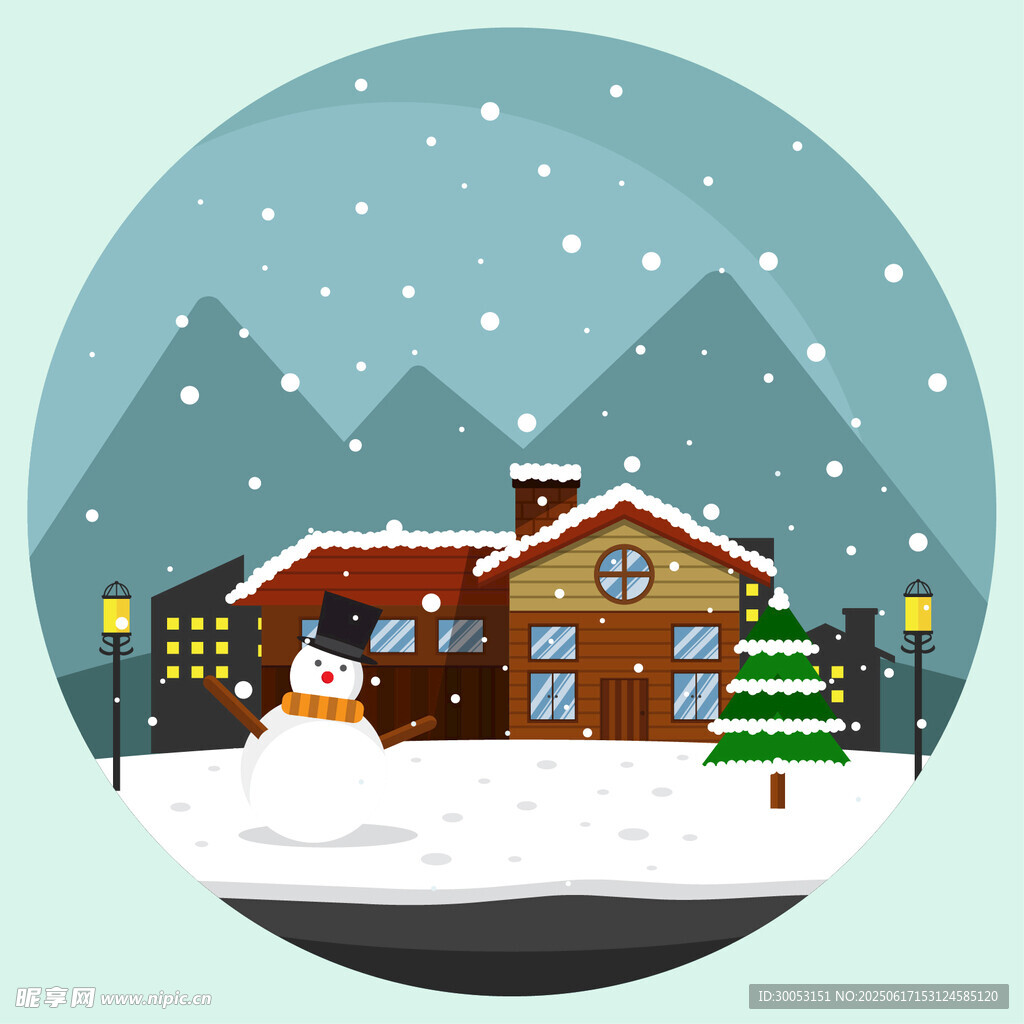 冬日雪景中的温馨小屋