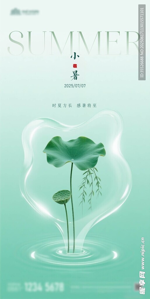 地产夏至小暑节气荷叶海报插画