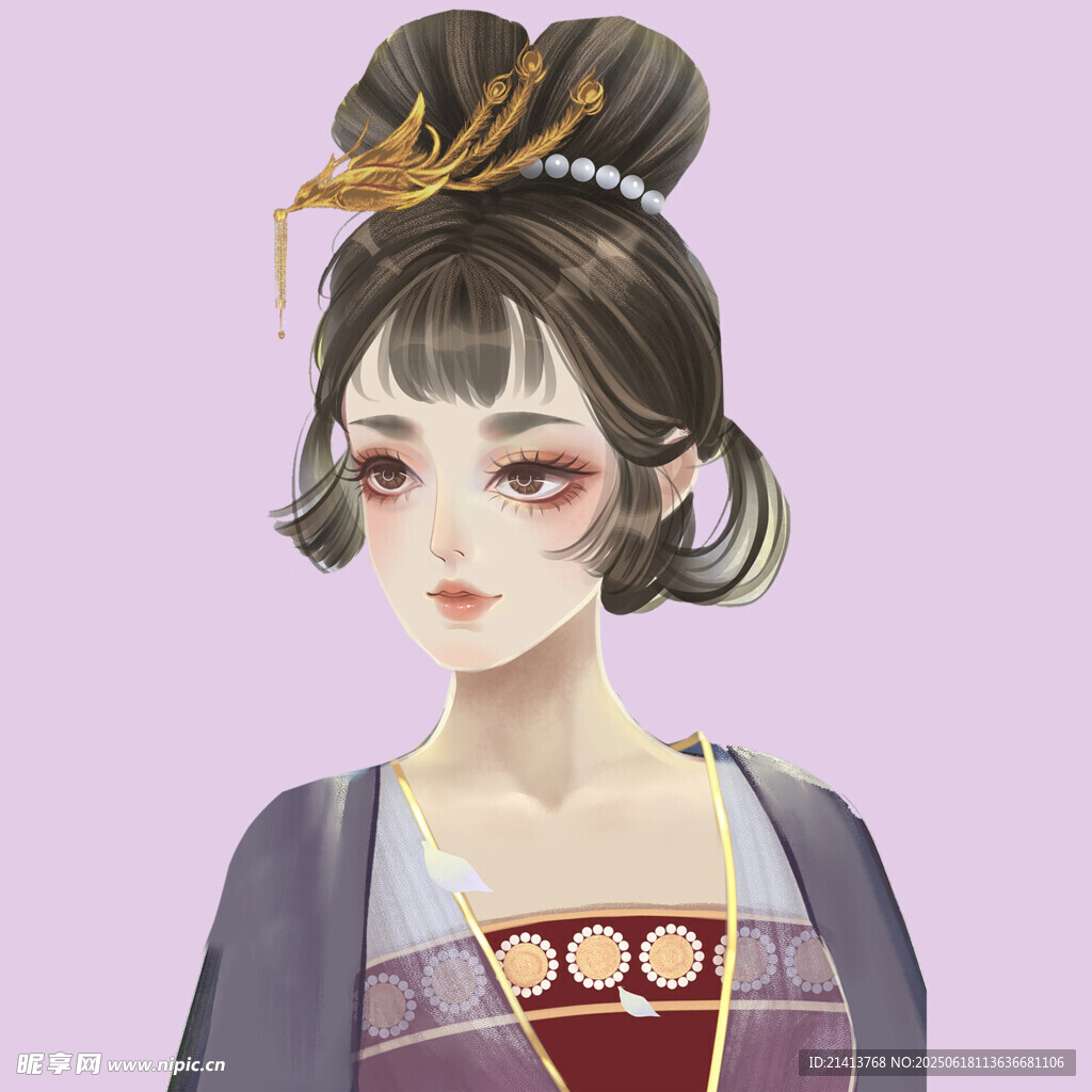 古风少女发髻造型插画